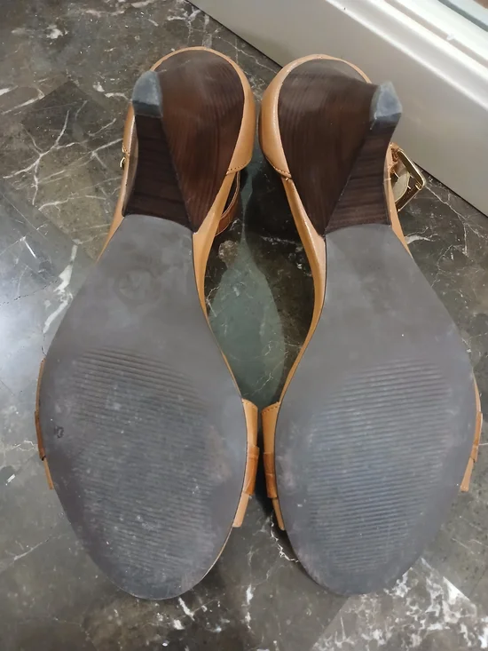 MICHAEL Michael Kors Tan and Gold Open-Toe Ankle-Strap Heels - Picture 11 of 15